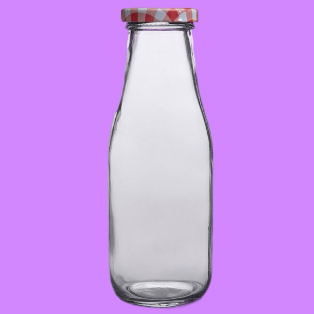 Set of 4 ~ 10 oz Glass Milk Bottle w/2 Different Lids